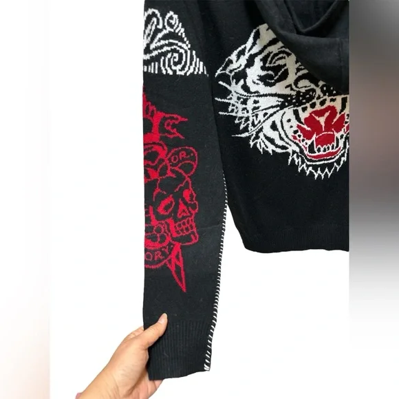 🔥 NWT! Ed Hardy Tiger Special Knit Full Zip Lightweight Sweater Hoodie